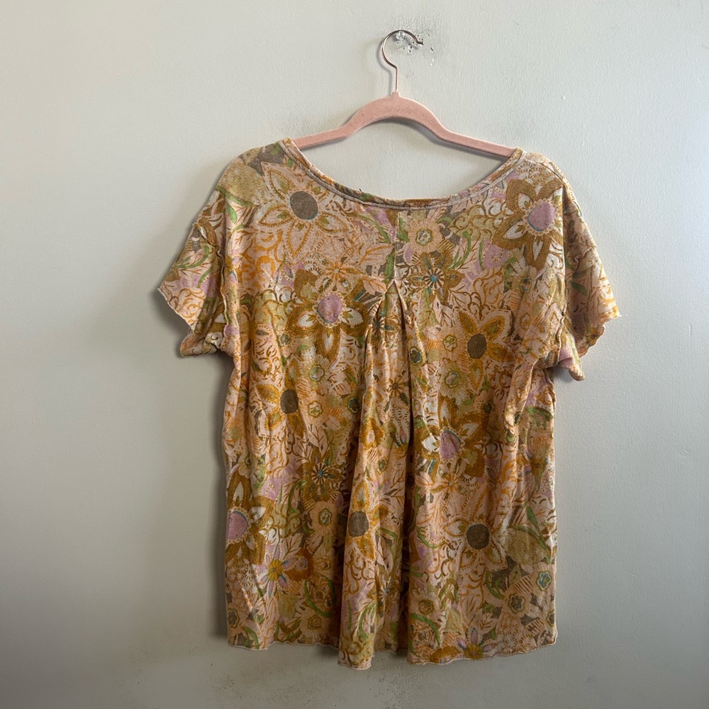 Anthropologie Pilcro yellow floral short-sleeve split-back swing tee XS - Picture 5 of 5